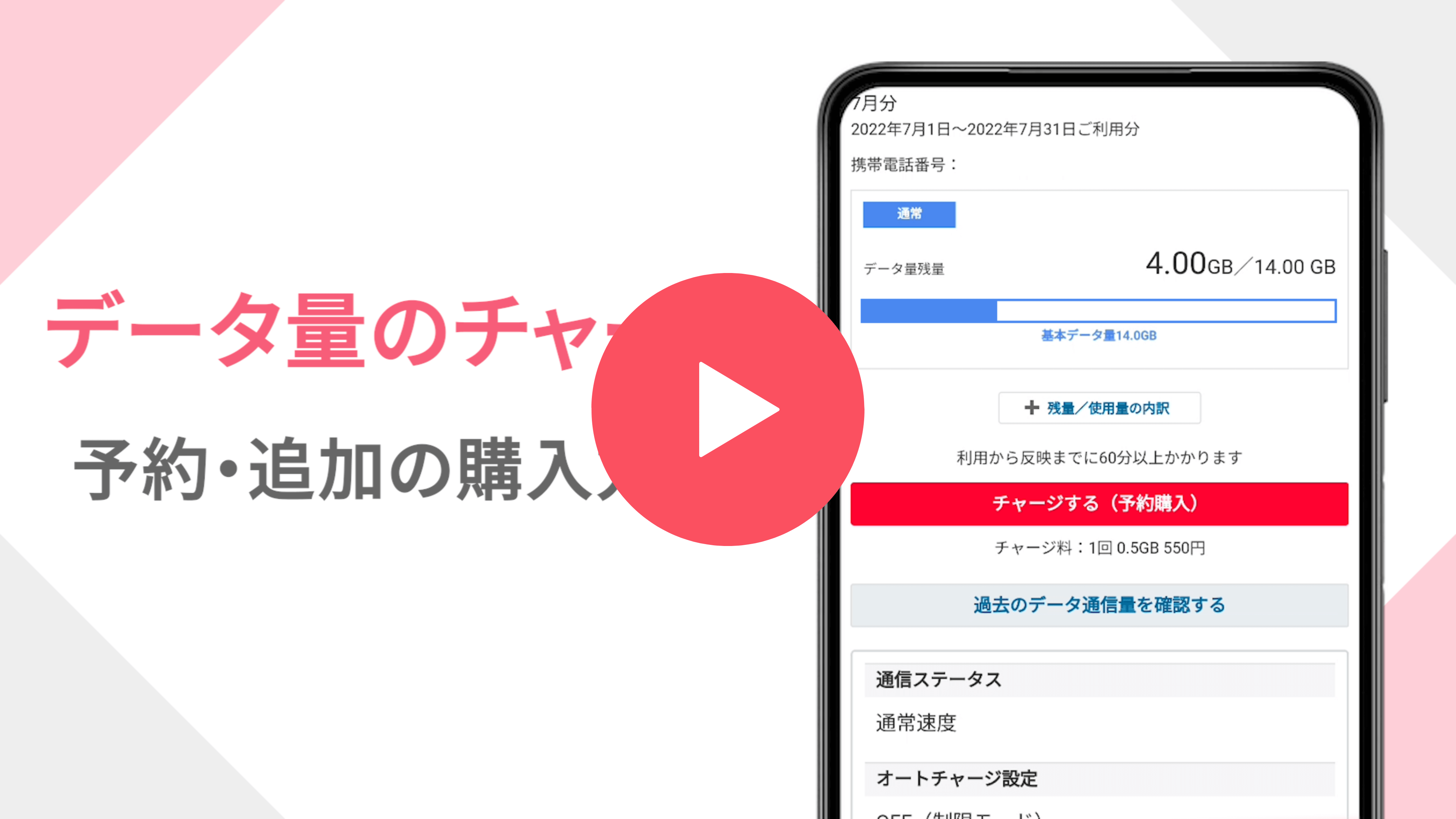 データ量のチャージ 予約・追加の購入方法